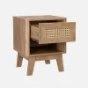 Comodino con cassetto e nicchia, effetto legno e cannage