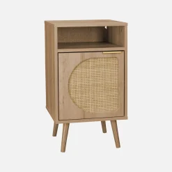 Comodino, decorazioni in legno e canne arrotondate
