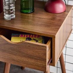 Comodino effetto legno 1 cassetto marrone