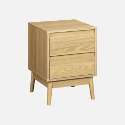 Comodino effetto legno con due cassetti