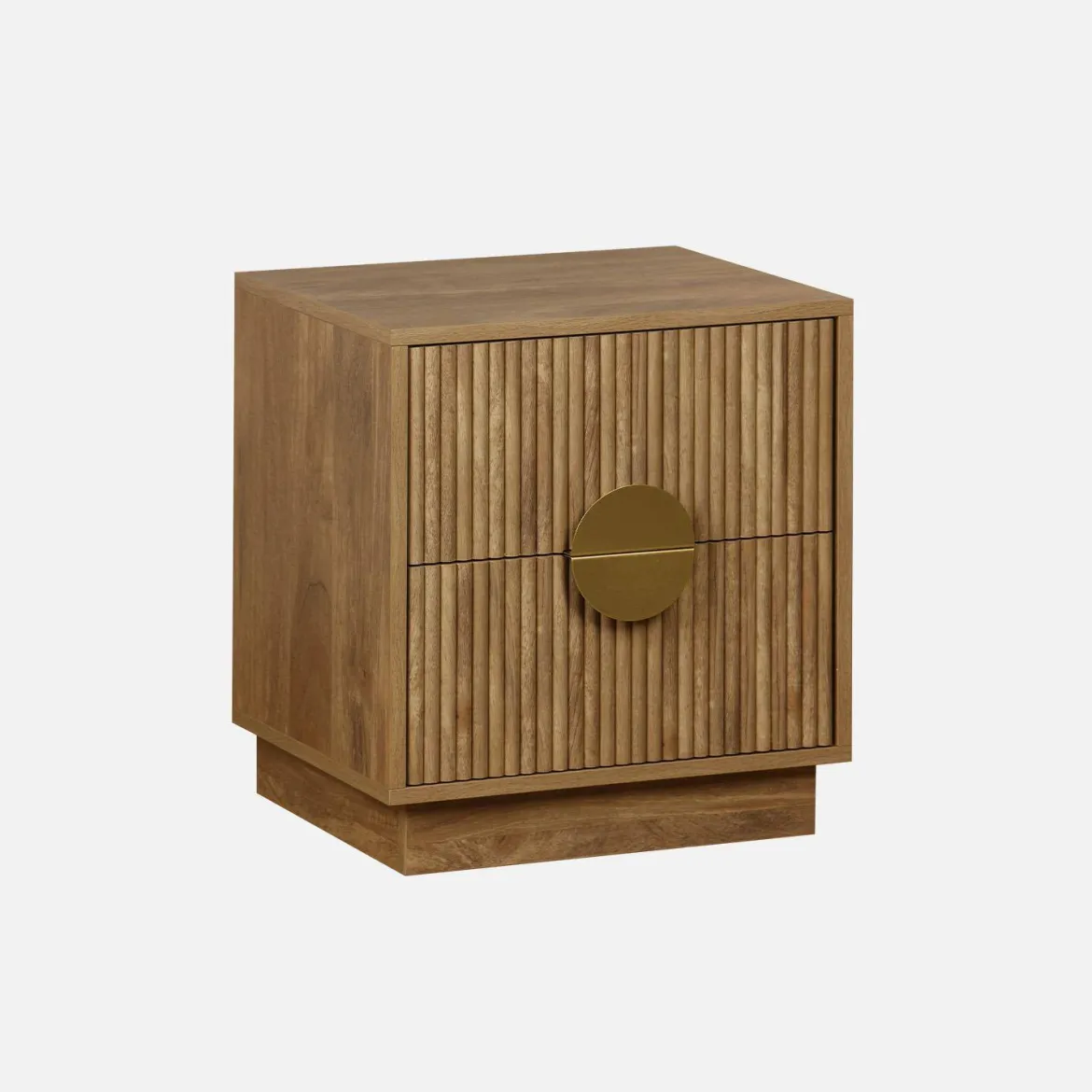 Comodino effetto legno di mango scanalato a 2 cassetti