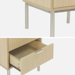 Comodino effetto legno e metallo scanalato