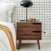 Comodino in legno tinto noce, 2 cassetti