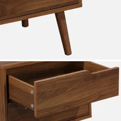 Comodino in legno tinto noce, 2 cassetti