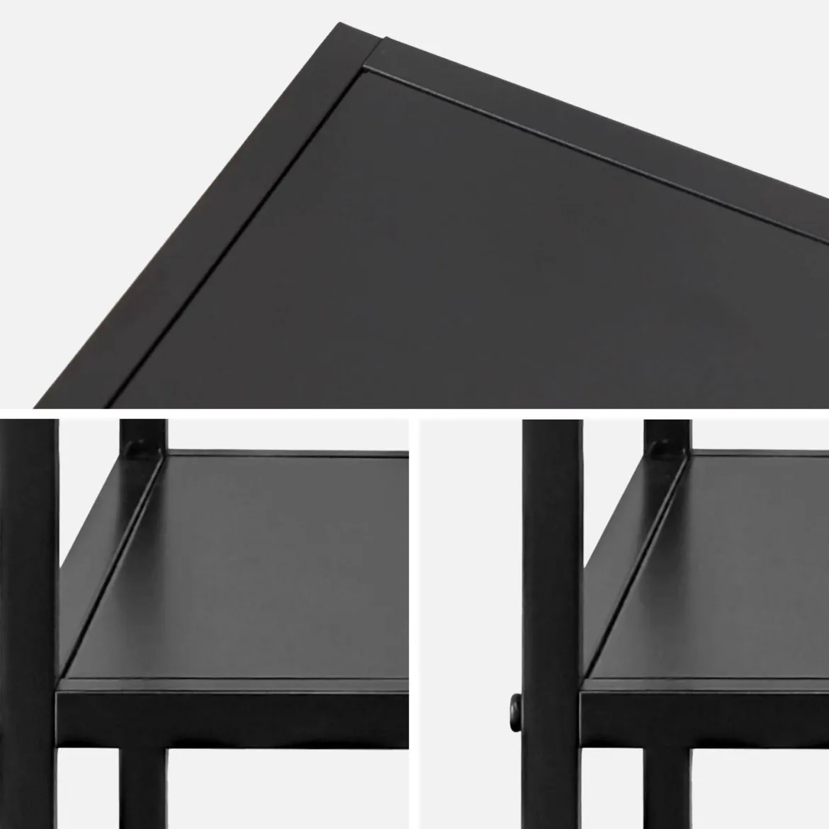 Comodino in metallo nero con ripiano