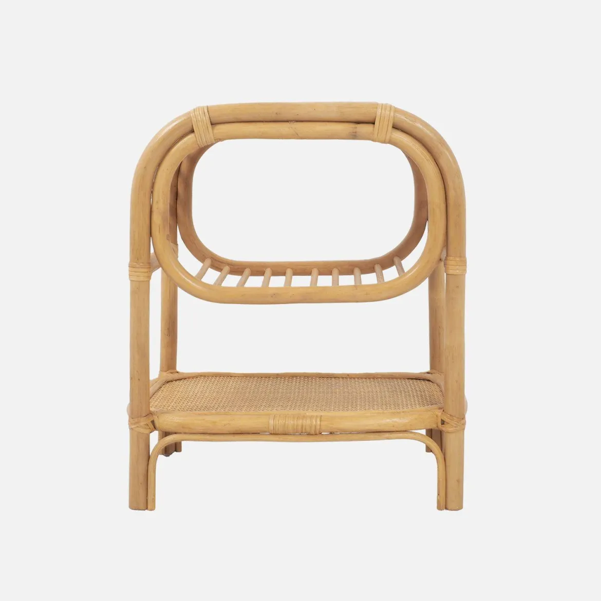 Comodino in rattan naturale curvato 1 ripiano 1 nicchia