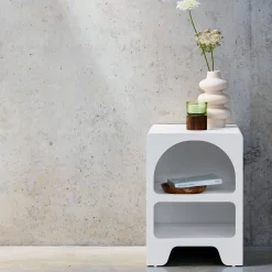 Comodino organico effetto legno bianco, 2 nicchie Mobileoggetti