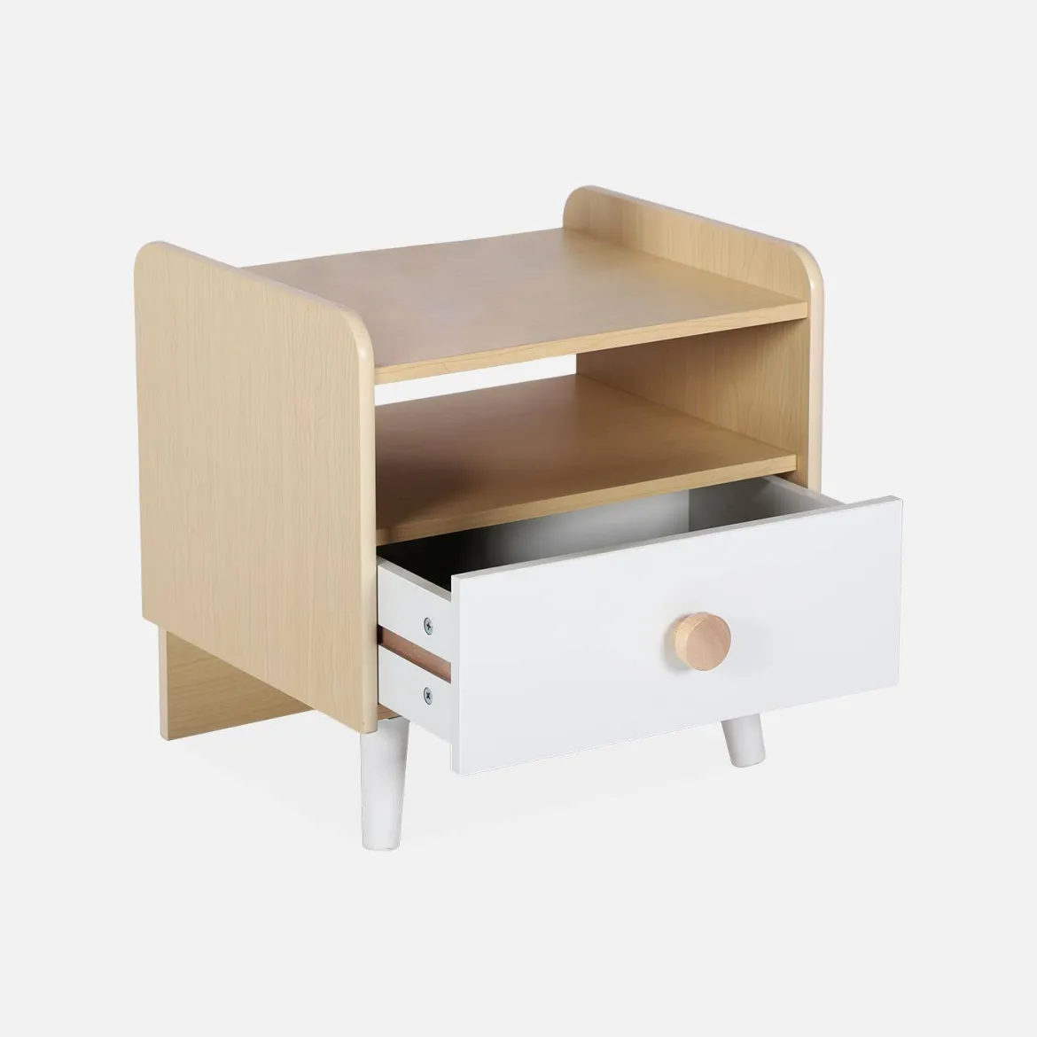 Comodino per bambini effetto legno, bianco