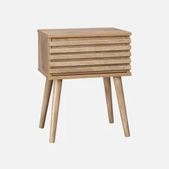 Comodino scandinavo con decori in legno scanalato