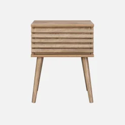 Comodino scandinavo con decori in legno scanalato