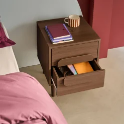 Comodino vintage effetto legno 2 cassetti