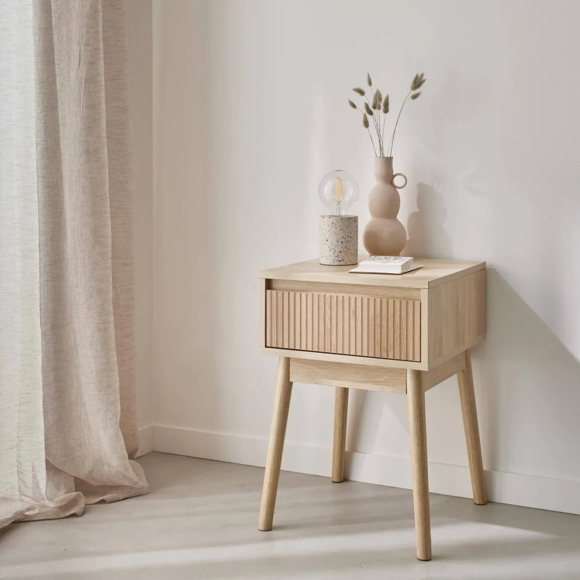 Comodino decorazione legno 1 cassetto