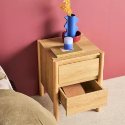 Comodino decorazione legno 2 cassetti