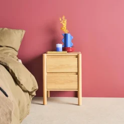 Comodino decorazione legno 2 cassetti