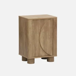 Comodino effetto legno di mango con 1 anta reversibile