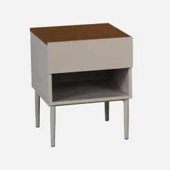 Comodino in metallo e decorazione in legno, 1 anta 1 cassetto
