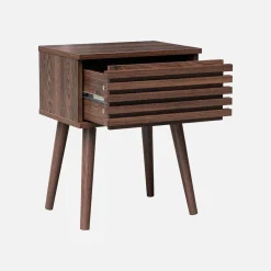 Comodino scandinavo con decori in legno scanalato