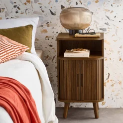 Comodino scandinavo decorazione legno 2 porte scorrevoli