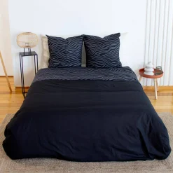 Completo letto in cotone reversibile stampa zebrata 2 posti nero