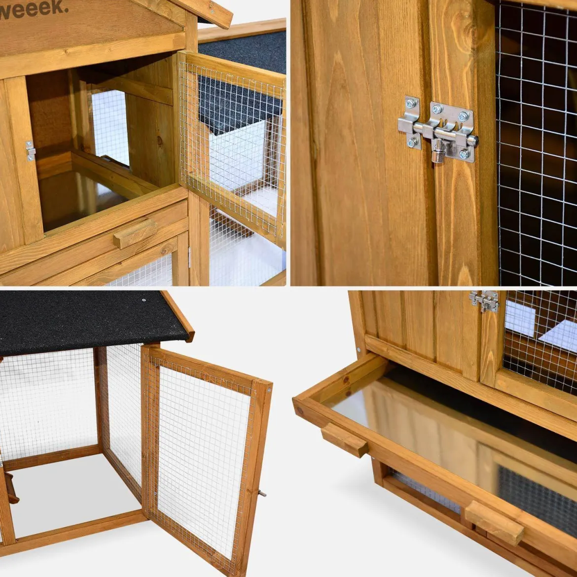 Conigliera in legno per conigli e roditori con recinto, 4 conigli