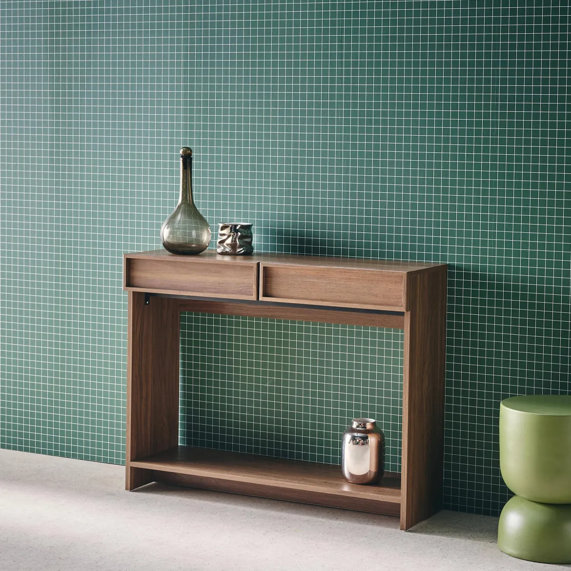 Console effet legno 2 cassetti e ripiano, 100cm