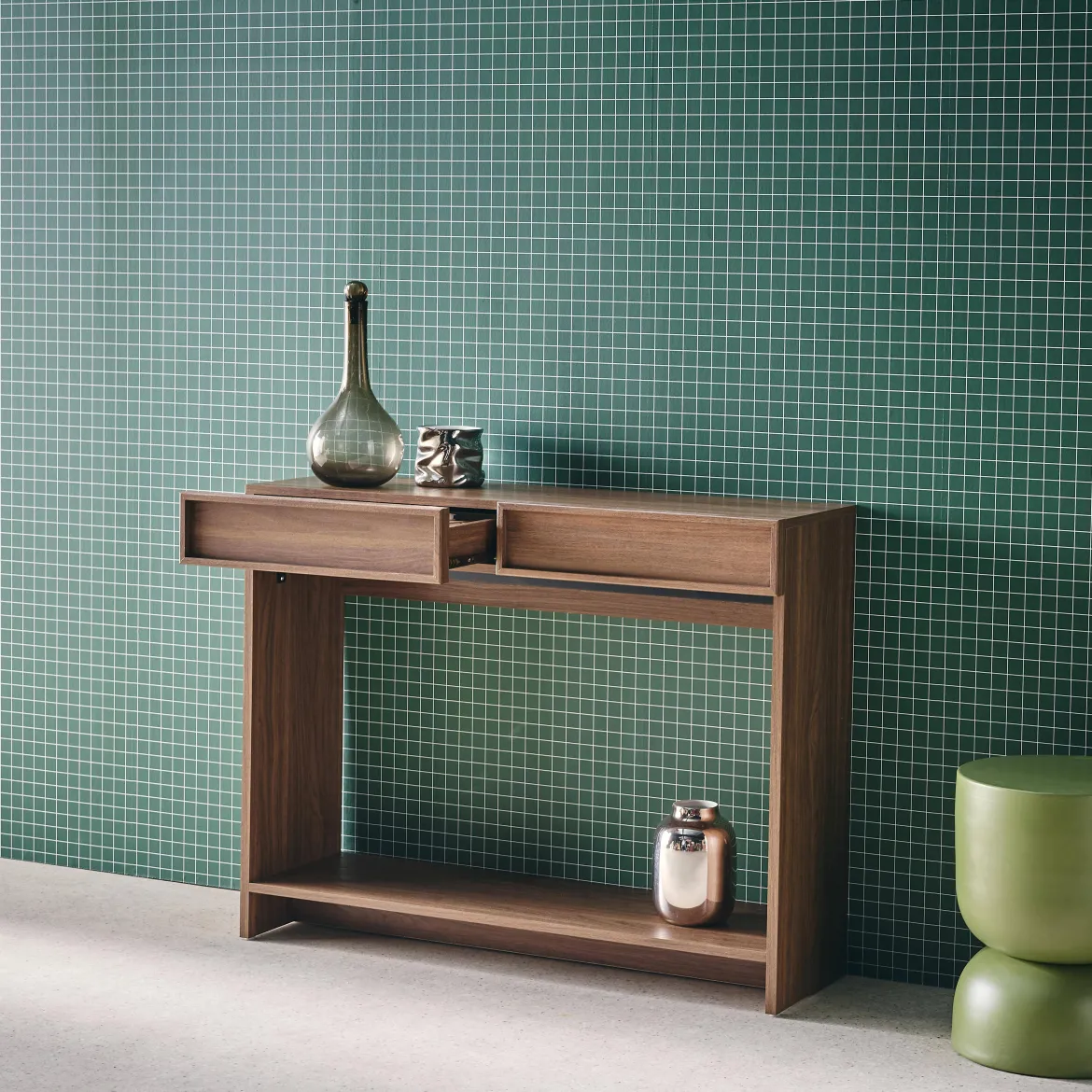 Console effet legno 2 cassetti e ripiano, 100cm