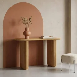 Consolle ovale in legno di hevea impiallacciato rovere