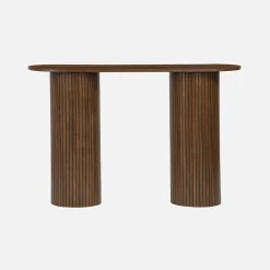 Consolle ovale scandinava con effetto legno scanalato, 120cm