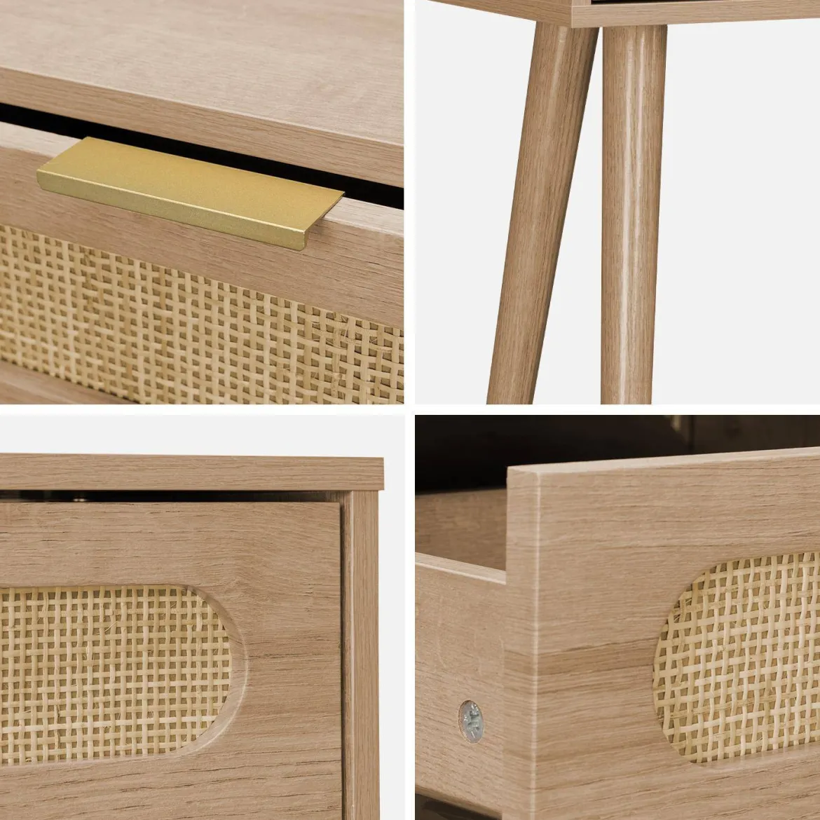 Consolle scandinava in canna e legno, 100cm