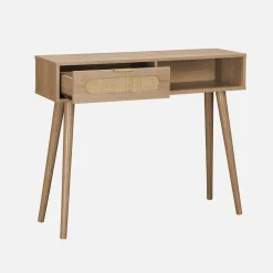 Consolle scandinava in canna e legno, 100cm