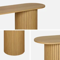 Consolle ovale scandinava con effetto legno scanalato, 120cm