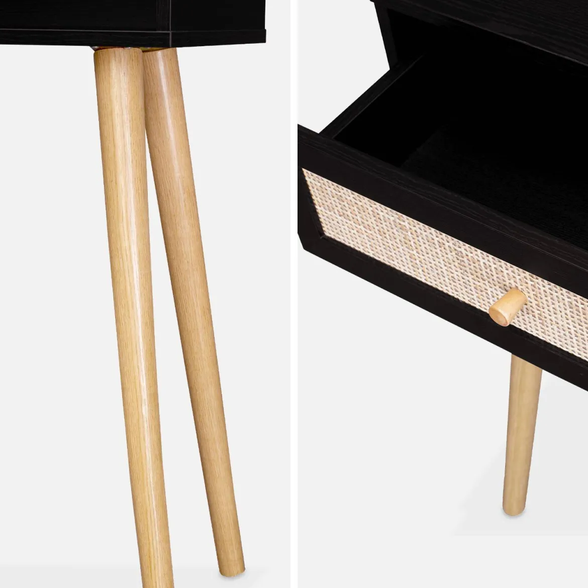 Consolle scandinava con effetto legno e canna, 100cm