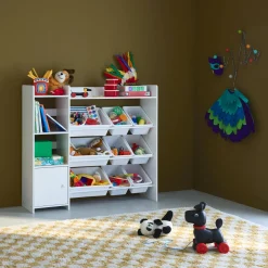 Contenitore per bambini con 9 contenitori, 4 ripiani, 1 anta
