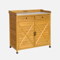 Contenitore, tavolo da vaso in legno di abete, 2 ante, 2 cassetti