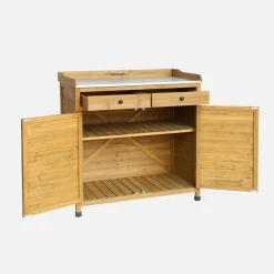 Contenitore, tavolo da vaso in legno di abete, 2 ante, 2 cassetti