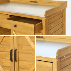 Contenitore, tavolo da vaso in legno di abete, 2 ante, 2 cassetti