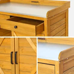 Contenitore, tavolo da vaso in legno di abete, 2 ante, 2 cassetti