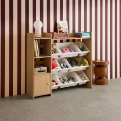 Contenitore per bambini con 9 contenitori, 4 ripiani, 1 anta