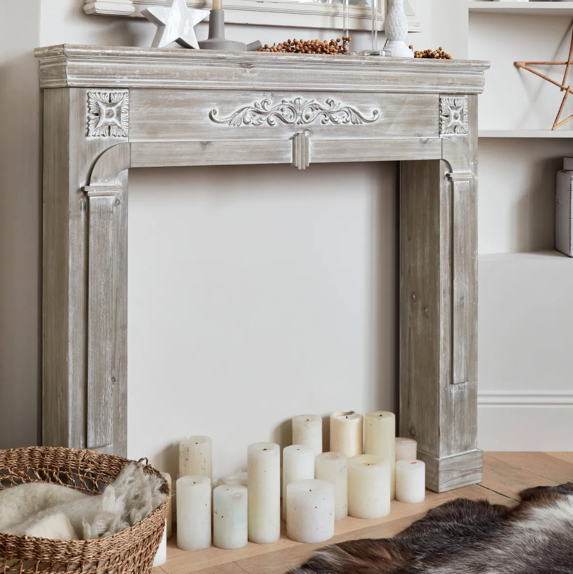 Cornice per caminetto effetto legno