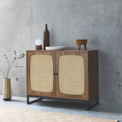 Credenza a 2 ante in canna e legno, 100cm