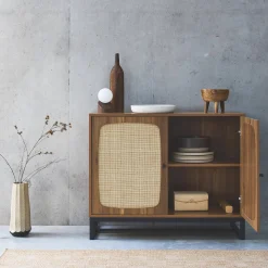 Credenza a 2 ante in canna e legno, 100cm