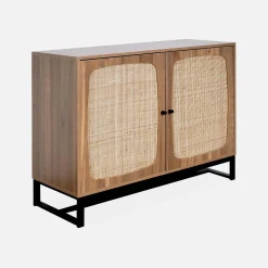 Credenza a 2 ante in canna e legno, 100cm