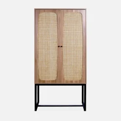 Credenza a 2 ante in canna e legno, 165cm