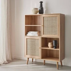 Credenza a 2 ante in canna e legno, 90cm