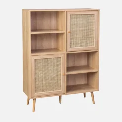 Credenza a 2 ante in canna e legno, 90cm