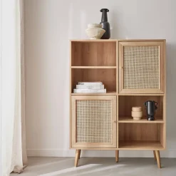 Credenza a 2 ante in canna e legno, 90cm