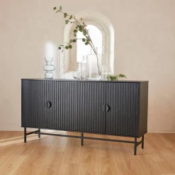 Credenza a 4 ante scanalata effetto legno, 157.5cm