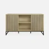 Credenza contemporanea a 2 ante scanalate effetto legno, 140cm