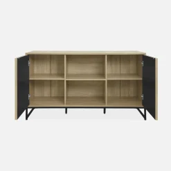 Credenza contemporanea a 2 ante scanalate effetto legno, 140cm