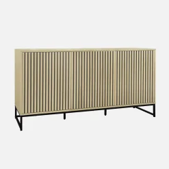 Credenza contemporanea scanalata effetto legno a 3 ante, 160cm